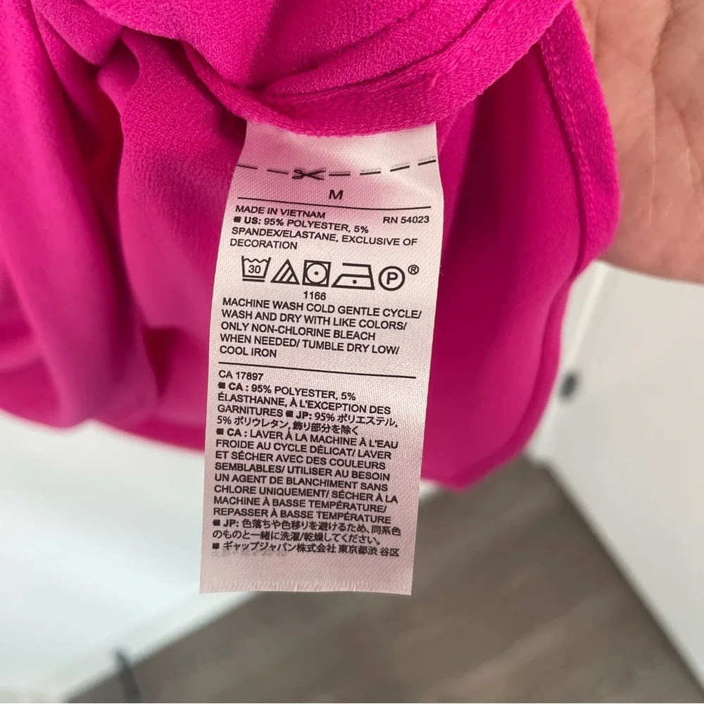 Banana Republic Blouse Bow Shoulder Long Sleeve Magenta Pink Medium - Picture 4 of 5